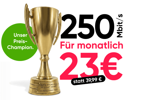 PYUR Preis-Champion: 250 Mbit/s für 23€ statt 39,99€